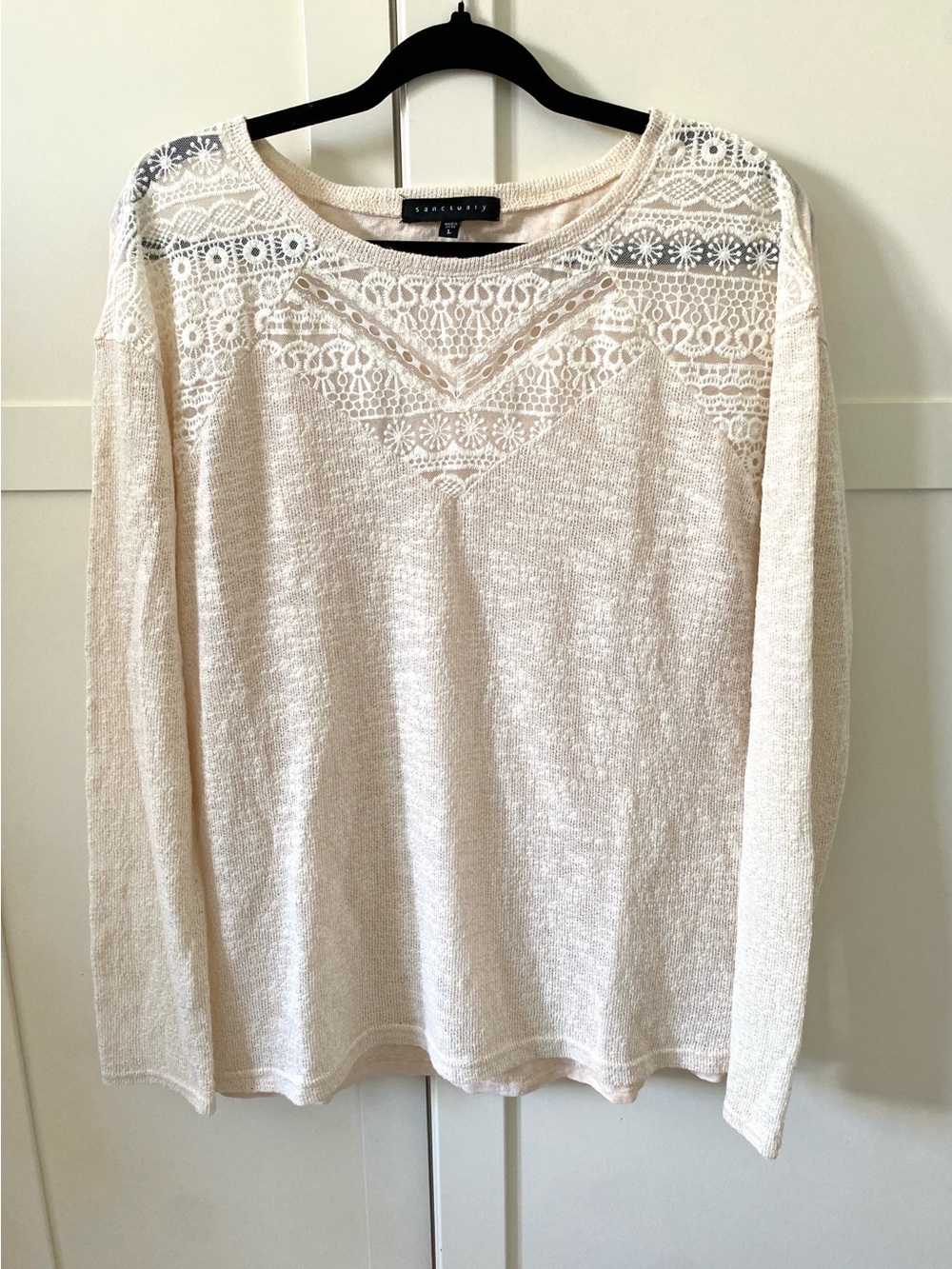 Sanctuary Ivory Lace Yoke Long Sleeve Top